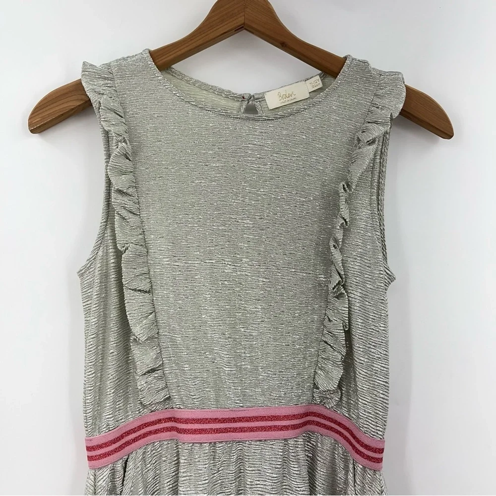 NEW Mini Boden 11-12y Silver Sparkly Dress 0999 holiday ruffle 152cm sleeveless